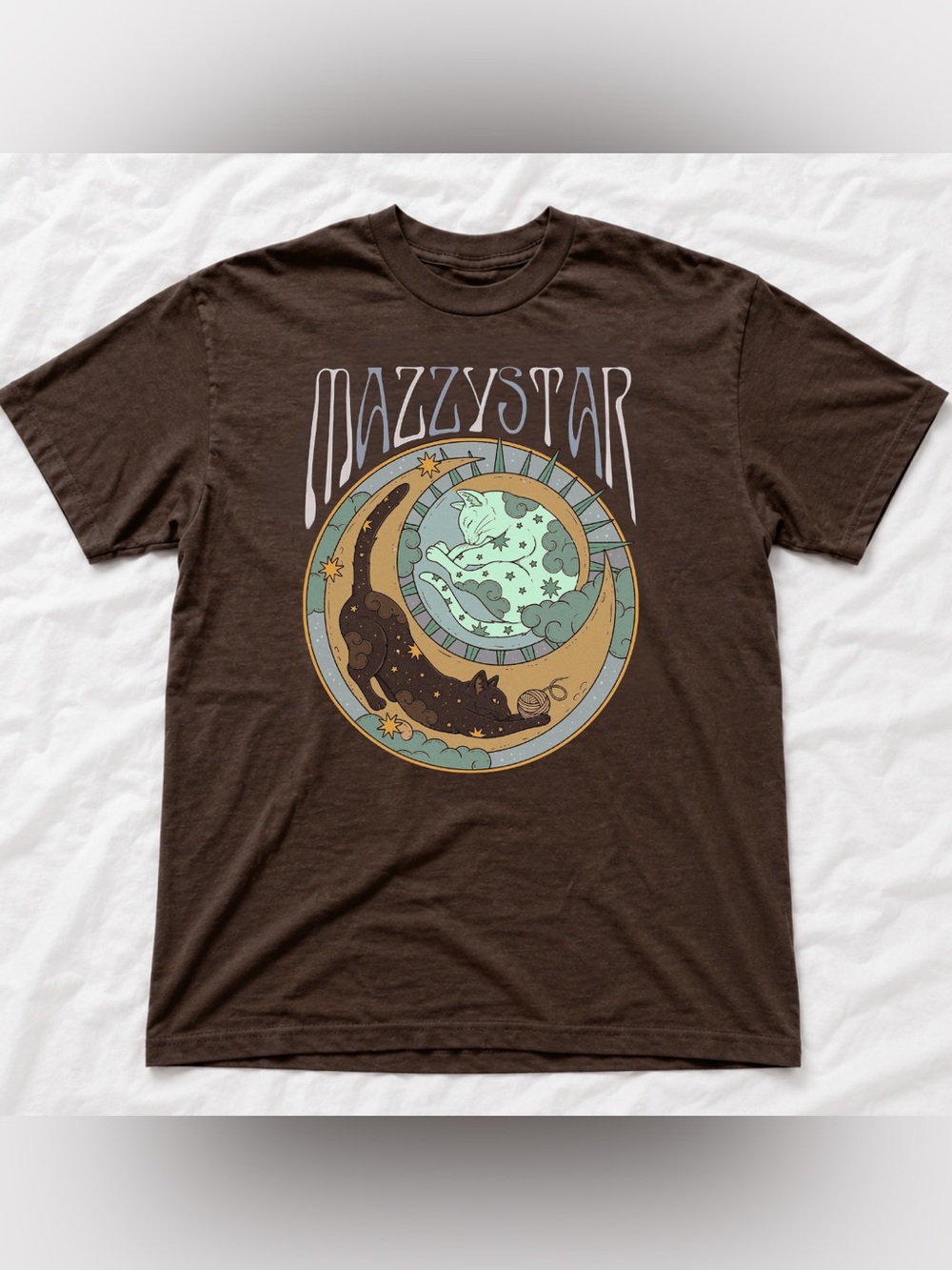 Mazzy Star Cat Graphic Tee - Celestial Cat Design Style Vintage For Unisex